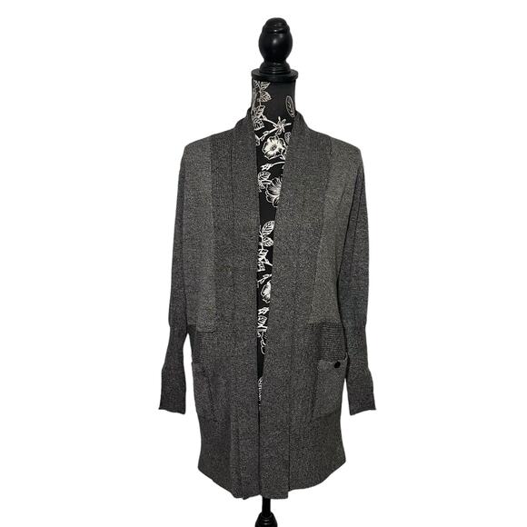 Magaschoni Long Open Front Cardigan Shawl Collar Gray Pockets - Size Small - Picture 1 of 10